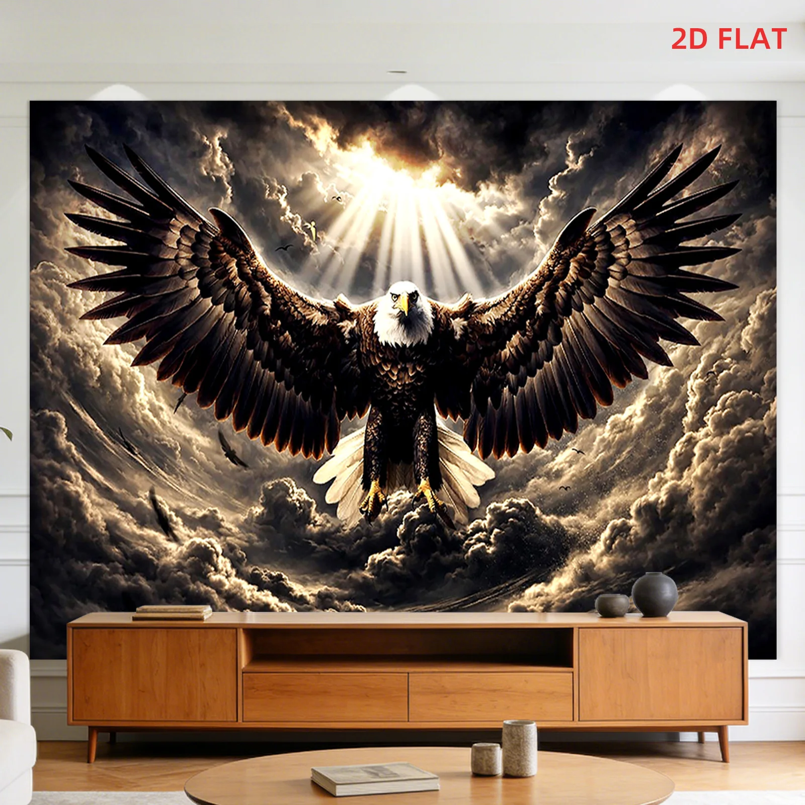 Majestic Bald Eagle Flying Tapestry, Powerful Bird of Prey Wall Hanging, Motivational Decor for Living Room Office Background