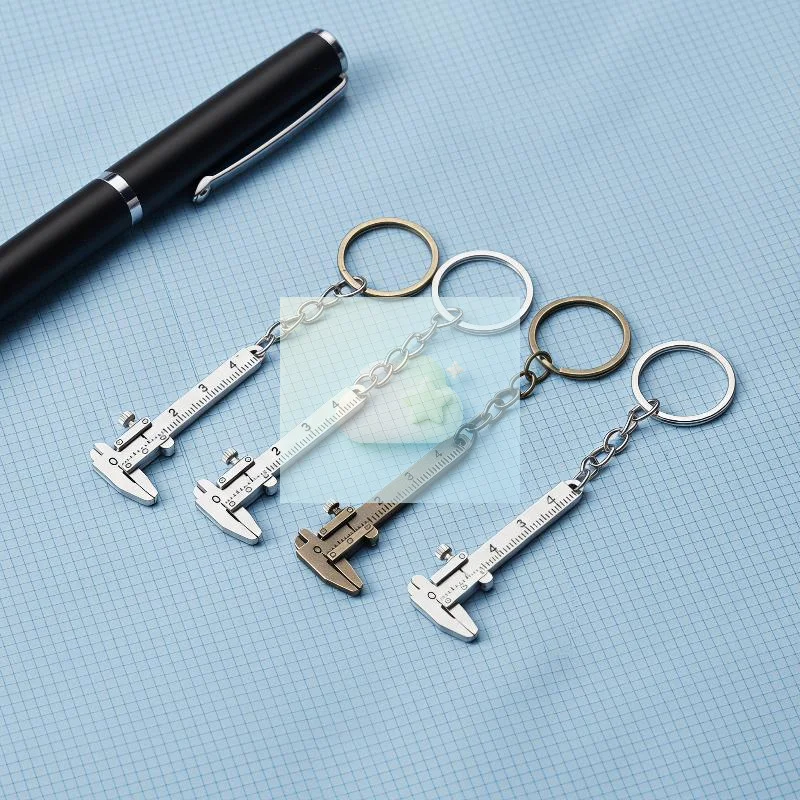 Mini Vernier Caliper Keychain Mini Metal Ruler Car Key Chain Movable Vernier Caliper Ruler Model Keychain Keyring Gift