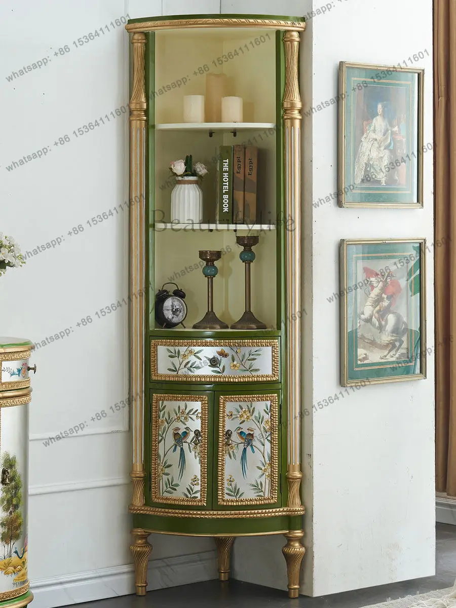 European corner cabinet French retro solid wood corner triangular living room storage cabinet
