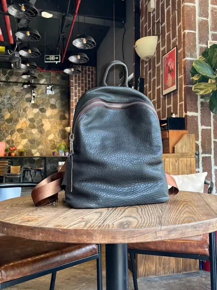 Soft Natural Sheepskin Casual Backpack Unisex Zip Office Work Versatile Genuine Leather Backpacks Male Korean Style Harajuku Bag view 3