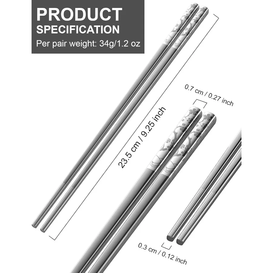عيدان تناول الطعام المعدنية القابلة لإعادة الاستخدام 18 8 عيدان تناول الطعام من الفولاذ المقاوم للصدأ 5 أزواج تصميم زهور شرقية كلاسيكية آمنة للاستخدام في غسالة الأطباق وخفيفة الوزن #5