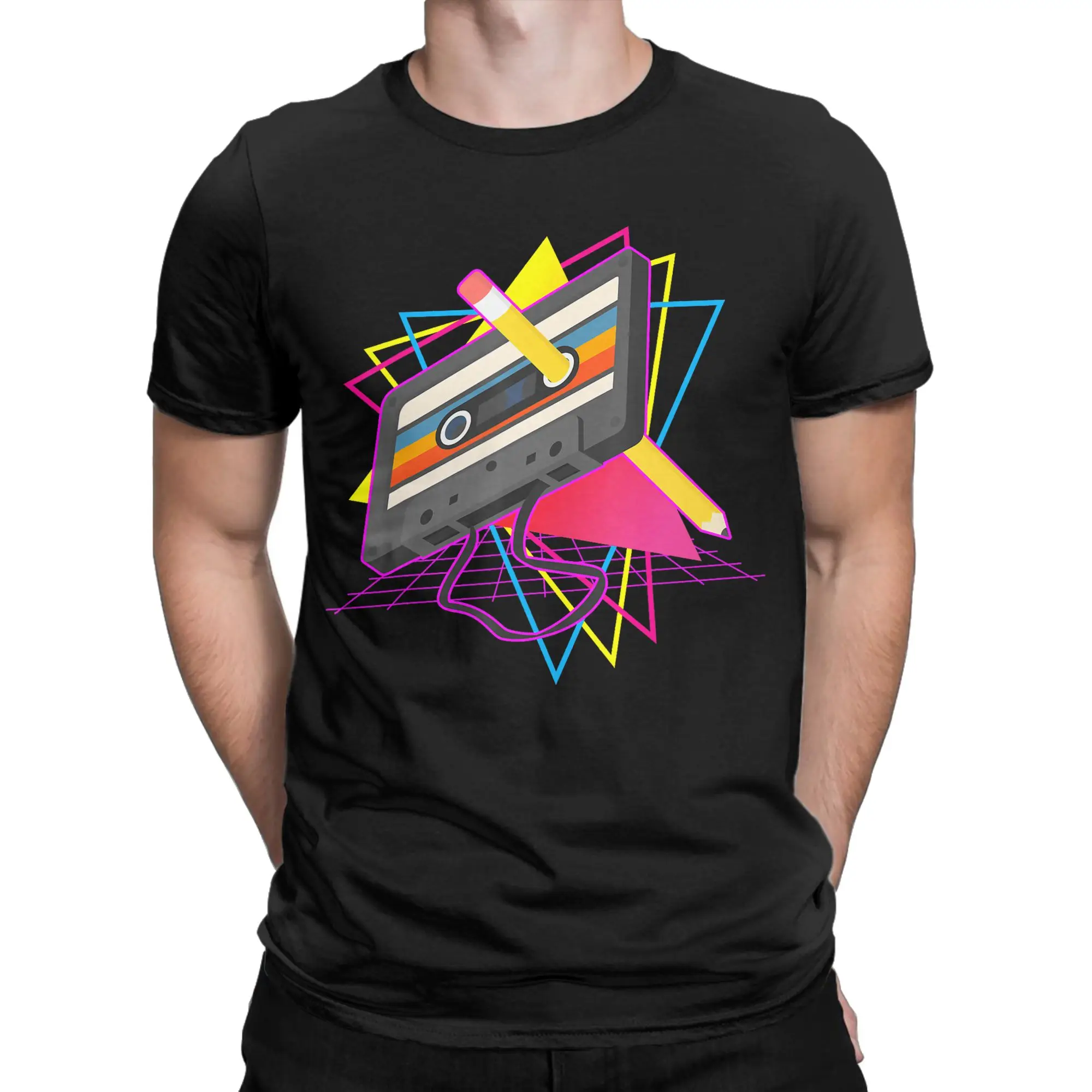Retro Cassette Tape Pencil 70’s 80‘s 90’s Music Mixtape T Shirt Summer  Vintage T-Shirts 100% Cotton Trendy Cool Tee Shirt