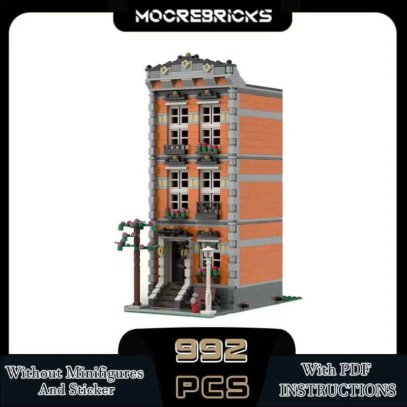 

Popular MOC Building Blocks City Orange Townhouse Modular Landmark Architecture Model High-difficulty Puzzle Kid's Bricks Toys