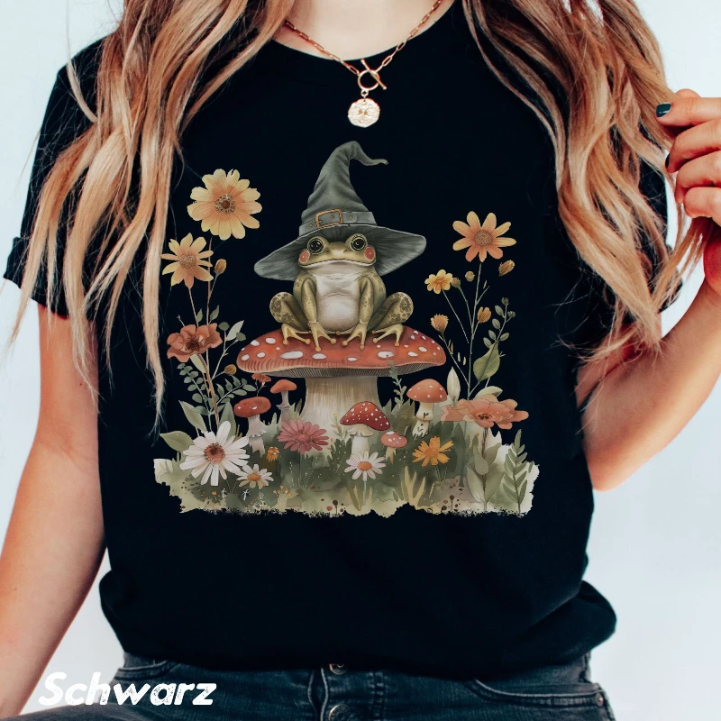 Cottagecore T Shirt Cute Frog Mushroom Autumn Motif Botanical Fairycore Goblincore Retro Look Nature Gift For Her