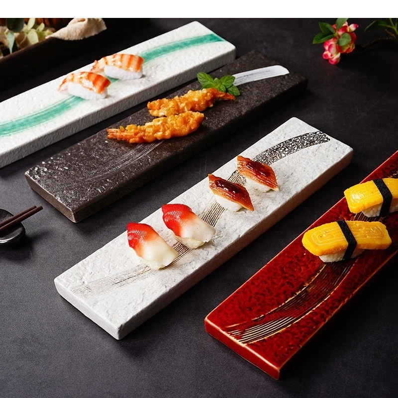 

Vintage Ceramic Cooking Dish Rectangular Sushi Plate Japanese Restaurant Food Decoration Dessert Tableware