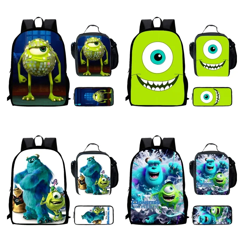 Cartoon Monsters Inc Child School Backpack With Lunch Bags Pencil Bags For Age 4-9,Light Weight School Bags For Boys Girls