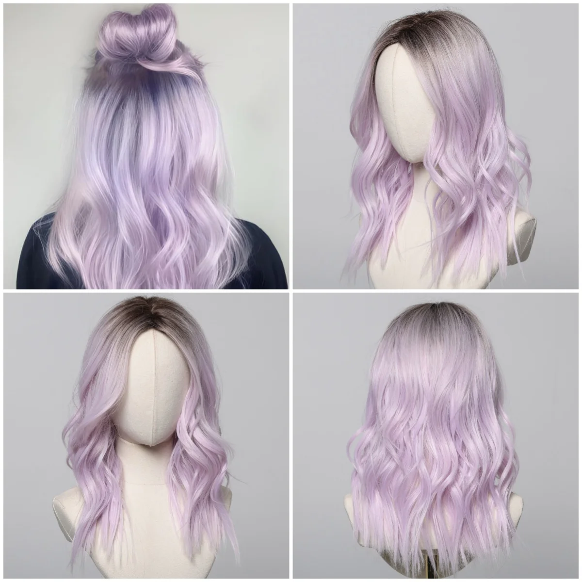 LOUIS FERRE Brown to Light Purple Ombre Synthetic Wigs for Women Short Wavy Cosplay Wigs Daily Lolita Shoulder Length Wigs Hair