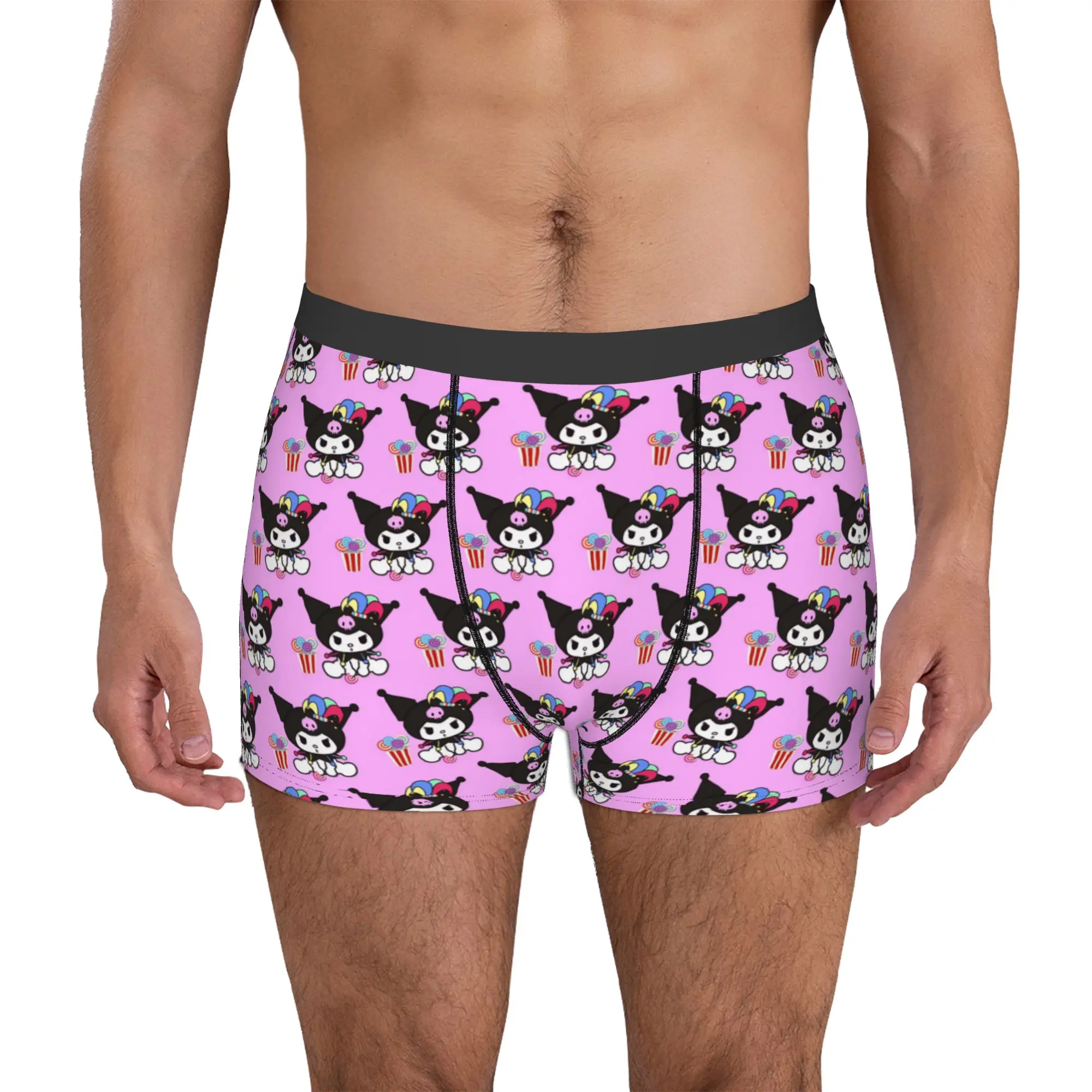 

Cartoon Style Kuromi Seamless Pattern Boxers Shorts Men Pink Skull Briefs Underwear Novelty Underpants