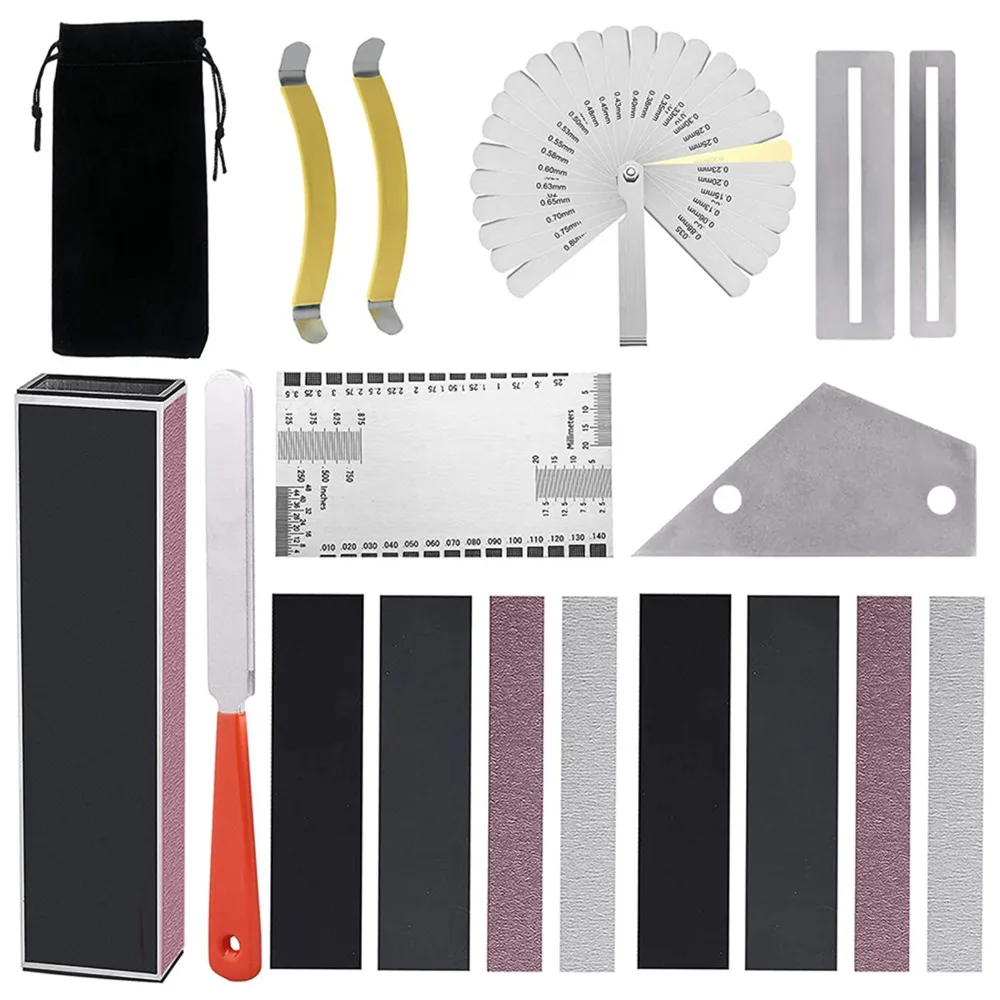 18PCS Durable Metal+Sanding Papers Guitar Repair Kit Multi-Color Guitar Luthier Tool Set Fret Leveling Beam Guitar Maintenance