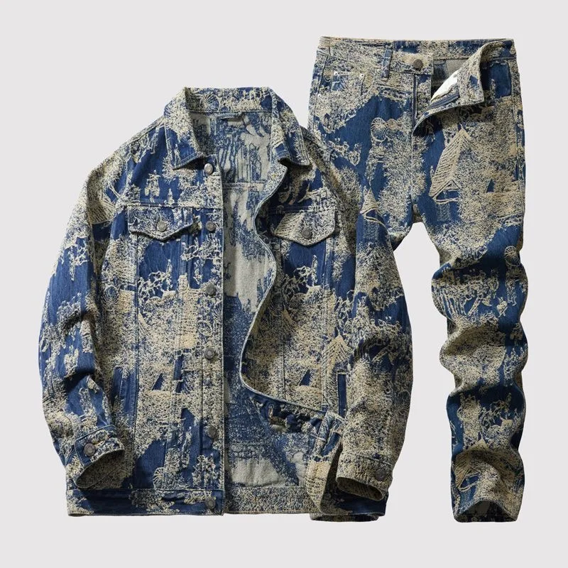 

Premium Jacquard Retro Fall/Winter Men's Denim Suit Loose Large Size Handsome New Casual Suit