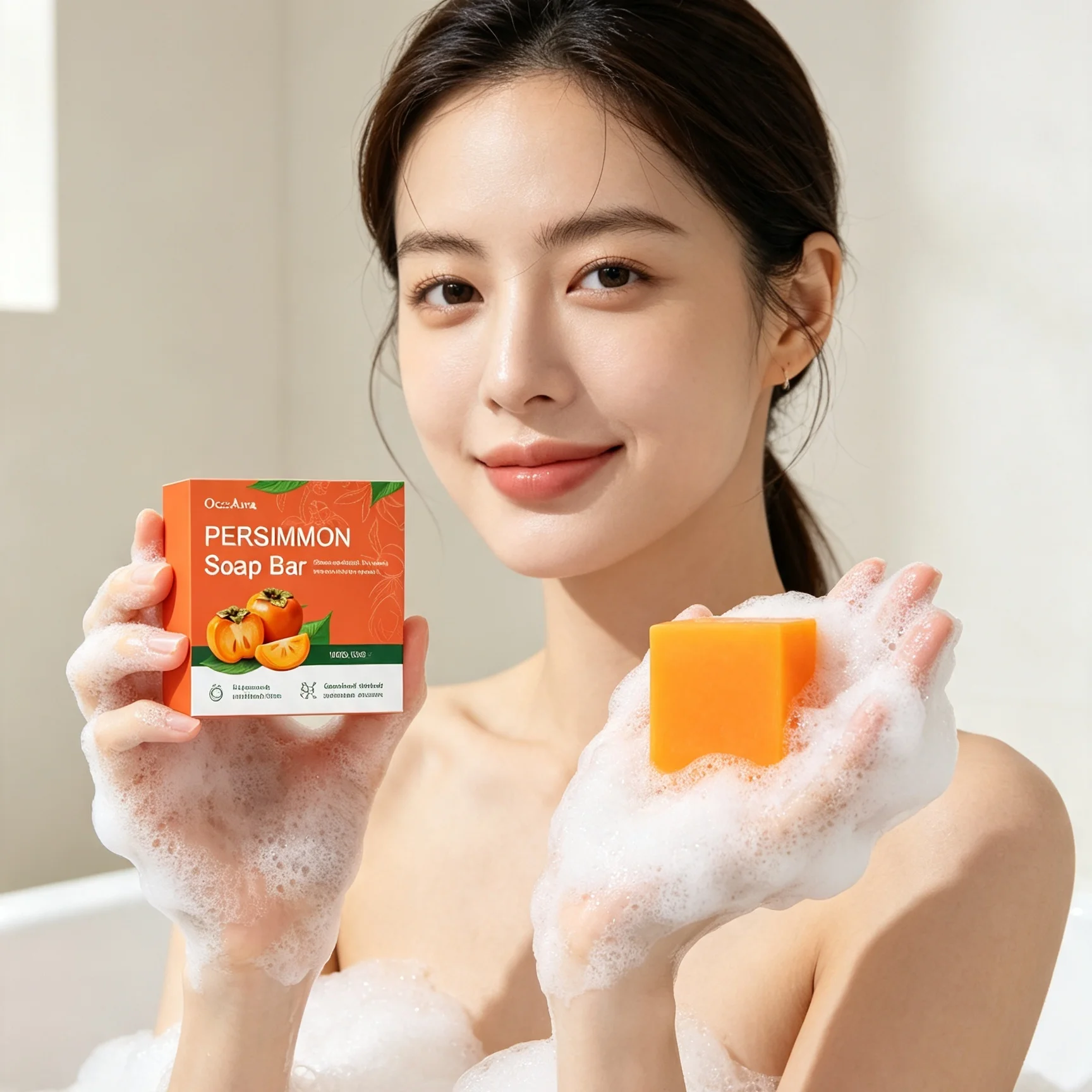 OceAura Persimmon Soap Bar for Body Odor Control Exfoliator Smell Remover Purifying Soft Smooth Body Deodorant Cleaning Soap