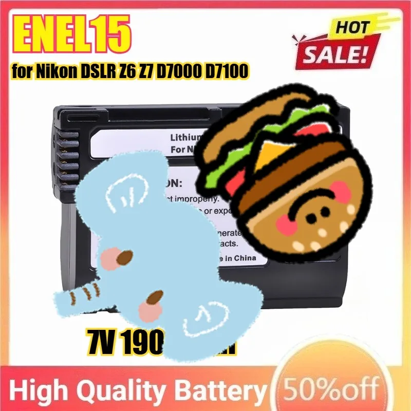 

7V 1900mAh EN-EL15a ENEL15 Battery for Nikon DSLR Z6 Z7 D7000 D7100 D7200 D7500 D610 D750 D800 D800E D810 Camera Battery