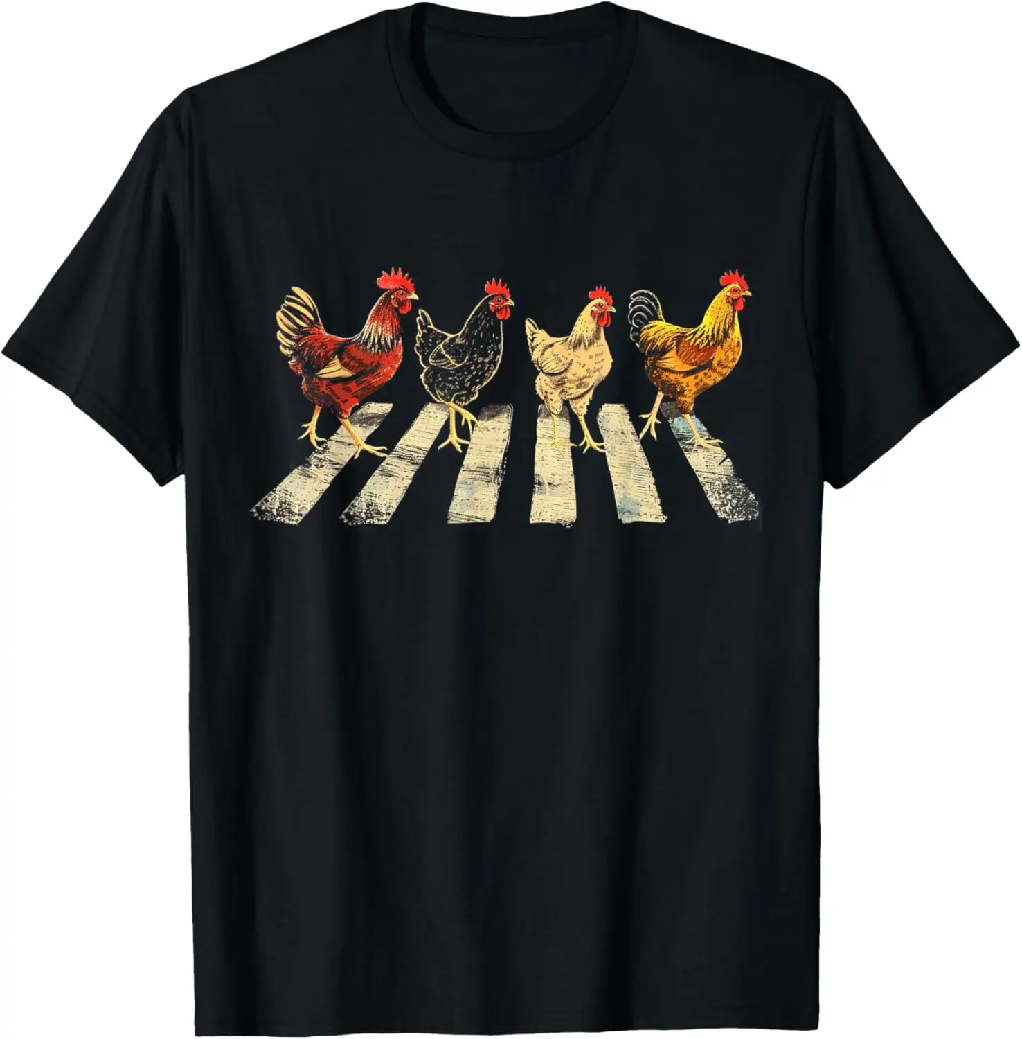 Funny Chickens Crossing Road Parody Lover Gift T-Shirt Custom Printed Graphic T Shirts Mens T Shirt Print on Demand Camisas