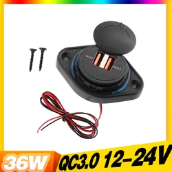 Cargador USB Dual QC 3,0 de carga rápida con tapa deslizante 36W impermeable 12V/24V cargador USB de carga rápida para coche barco autobús RV hogar