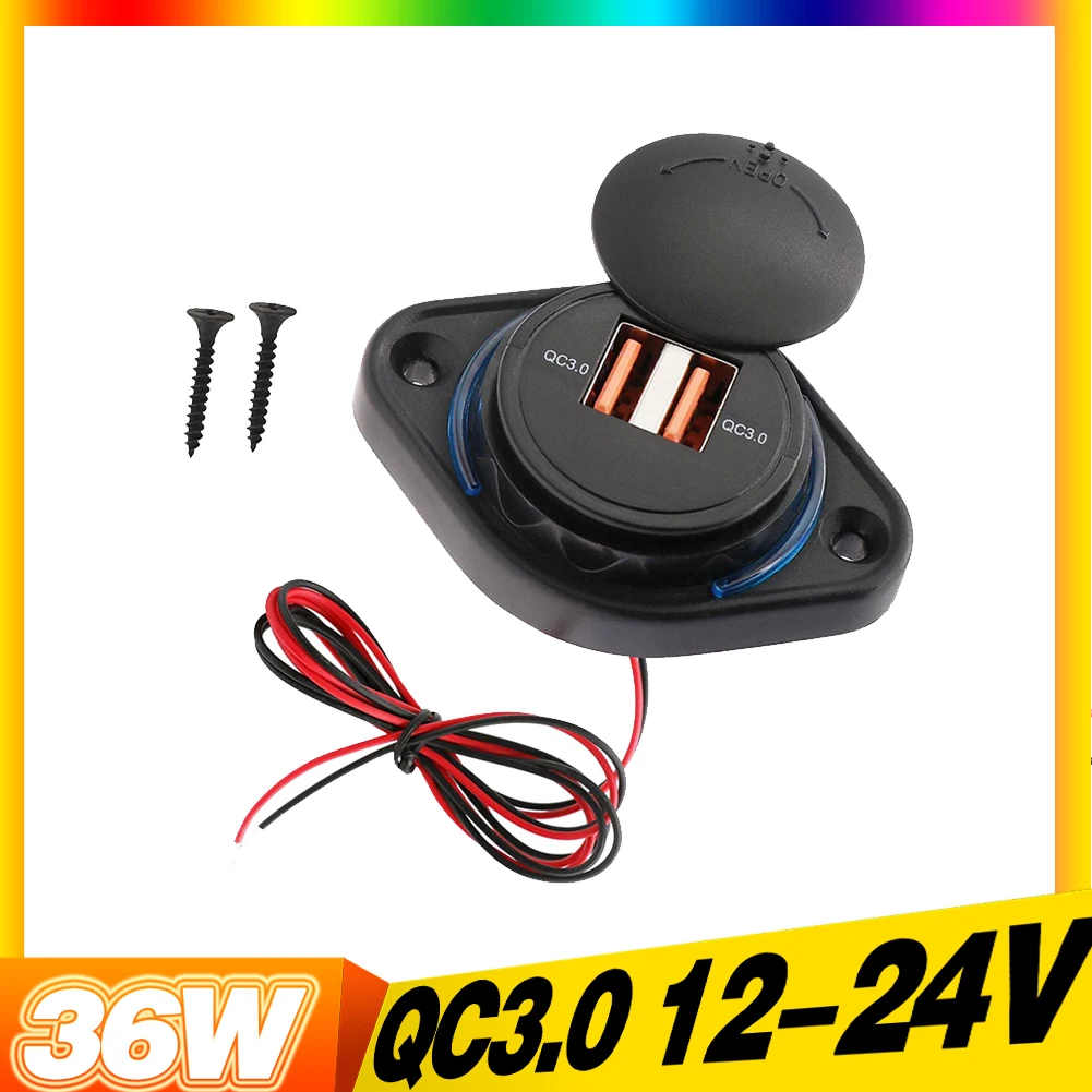 Szybka ładowarka QC 3.0 z podwójnym portem USB i przesuwaną nasadką 36W Wodoodporna ładowarka USB 12V/24V do szybkiego ładowania łodzi samochodowych, autobusów, kamperów i domów