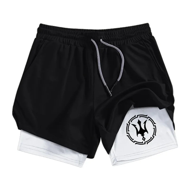 Phone Pockets Trident Symbol Men's Double Layer Running Shorts Quick Dry Compression 2-in-1 Athletic Comfortable Elastic Lined