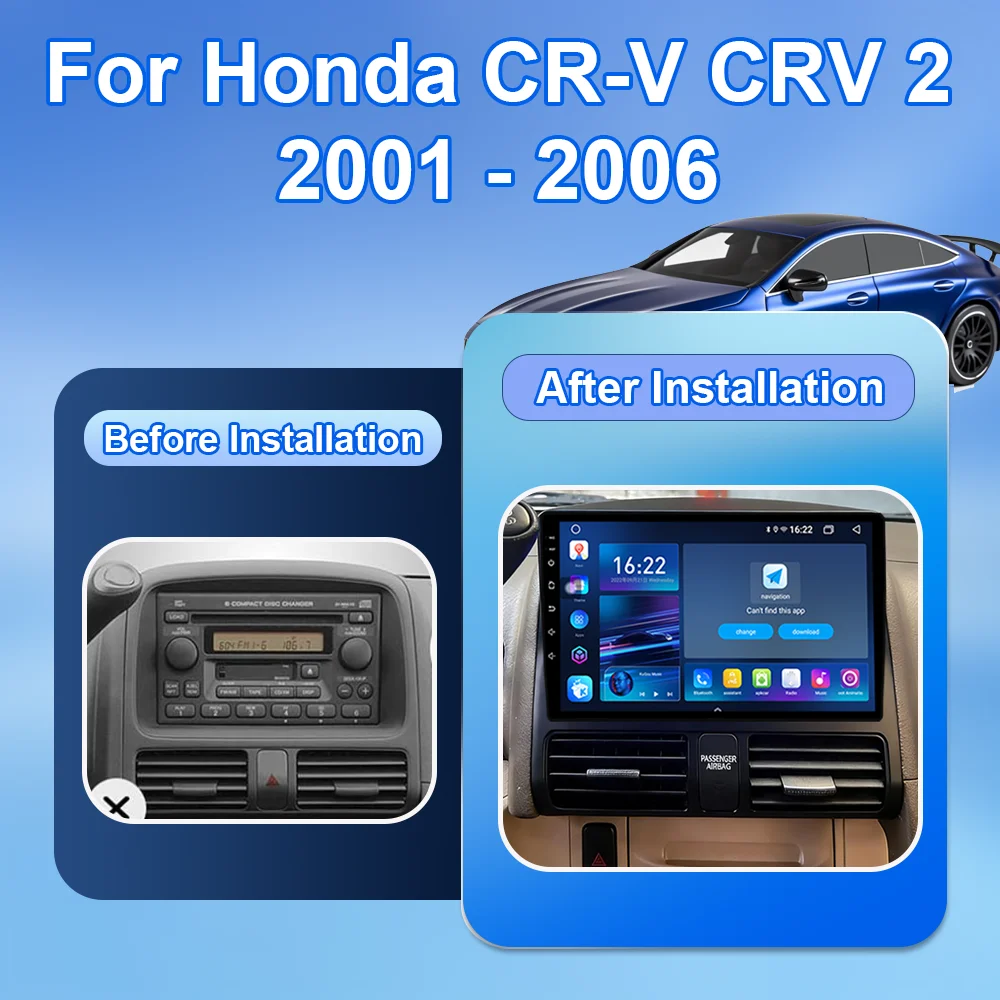Android 16 Car For Honda CR-V CRV 2 2001 2002 2003 2004 2005 2006 Carplay Radio Stereo GPS Navigation Multimedia Video Player 4G