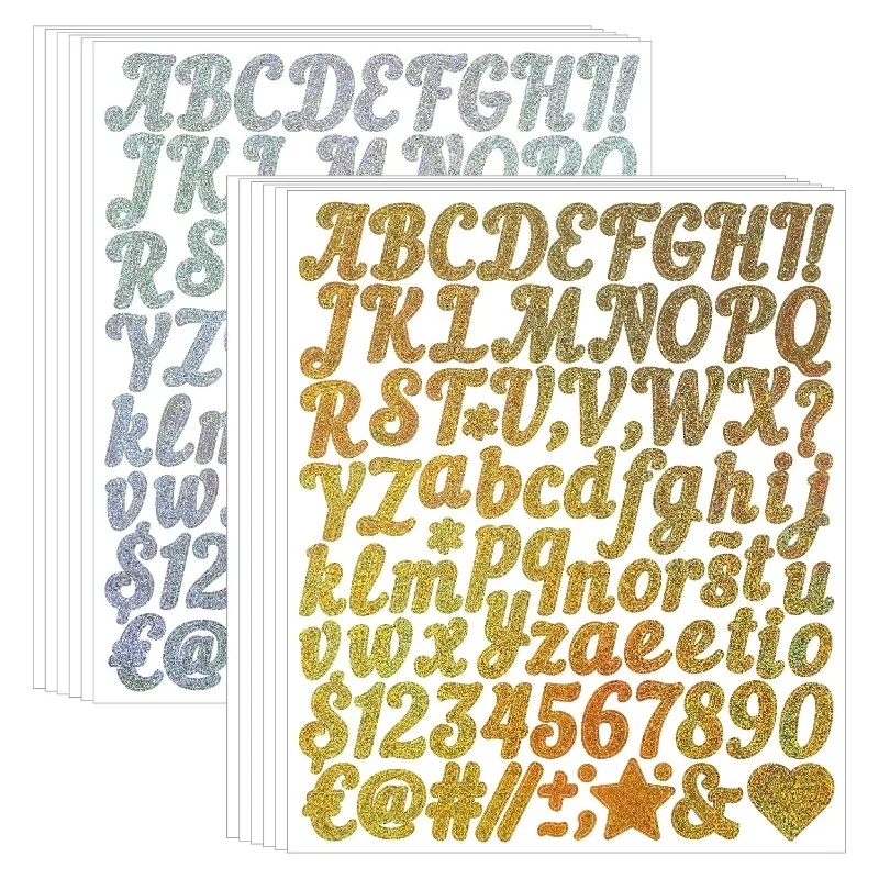 5-10 Sheets 1 inch Glitter Alphabet Letter Stickers Gold Silver Name Number Sticker for Scrapbooking Stanley Cup Mug Craft Decor