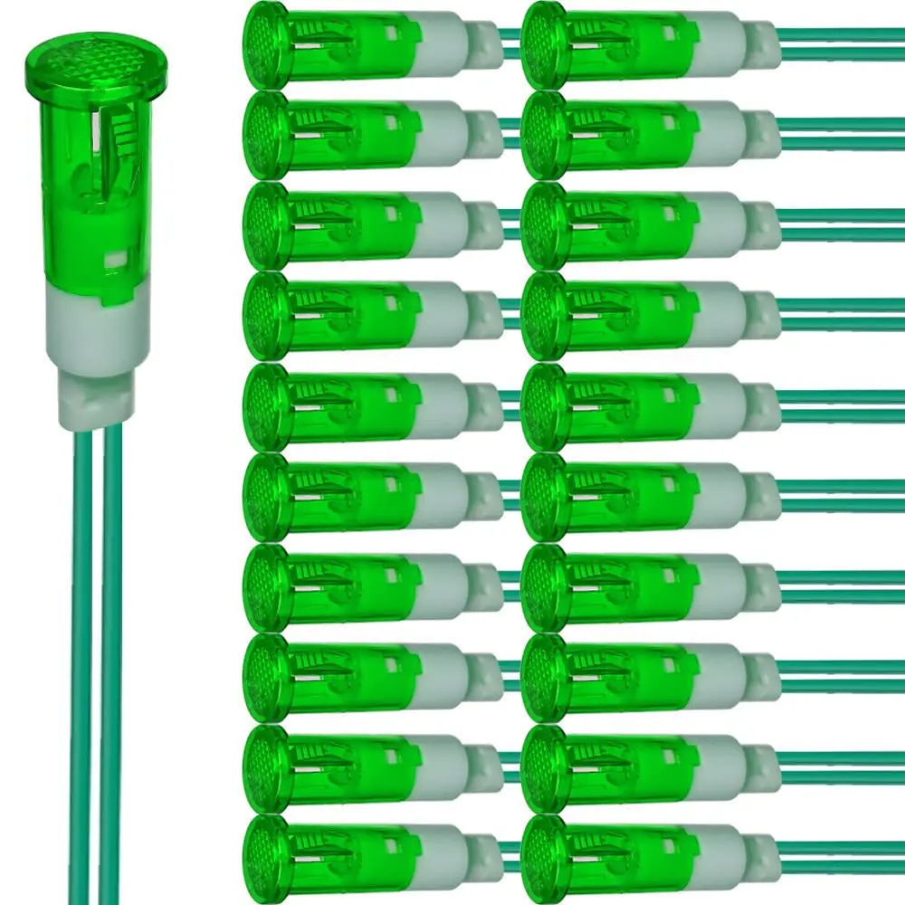 

20 шт. 10-миллиметровых зеленых светодиодных индикаторных ламп, AC/DC 12-24В, квадратное монтажное отверстие