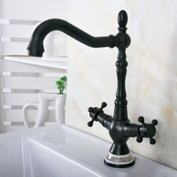 Oil Rubbed Bronze Bathroom Sink Faucet 360 Degree Swivel Spout Double Cross Handle Bath kitchen Mixer Taps znf647