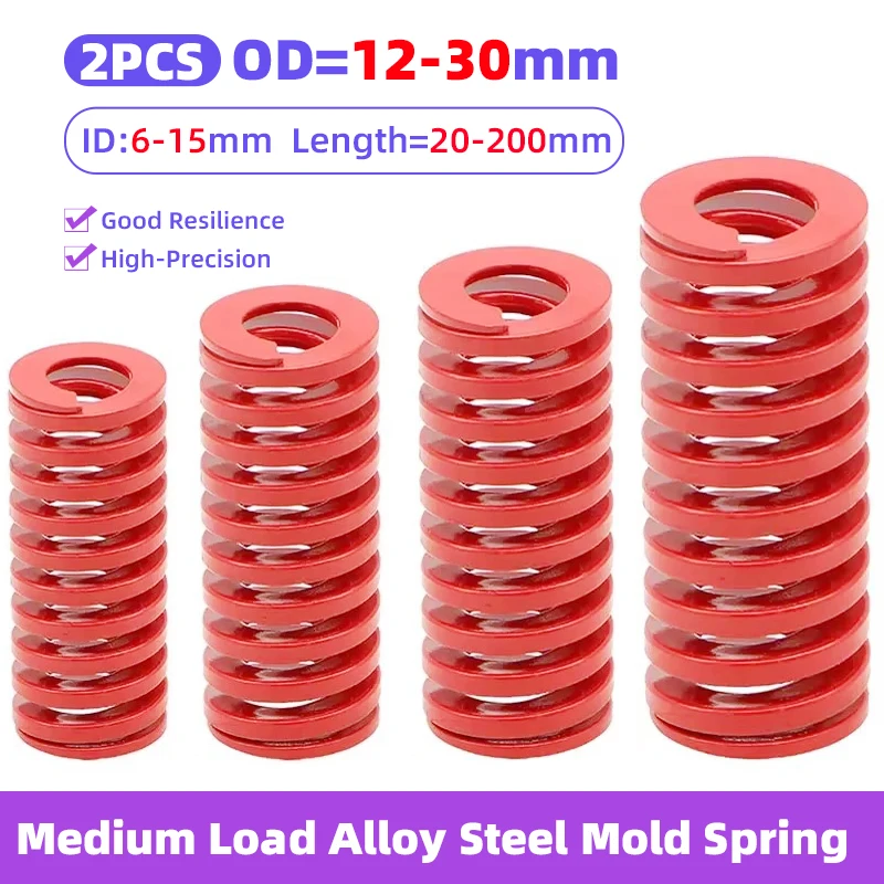 

Creamily 2Pcs/Lot Red Medium Load Mould Springs Spiral Stamping Compression Mold Spring OD=12-30mm ID=6-15mm Length=20-200mm