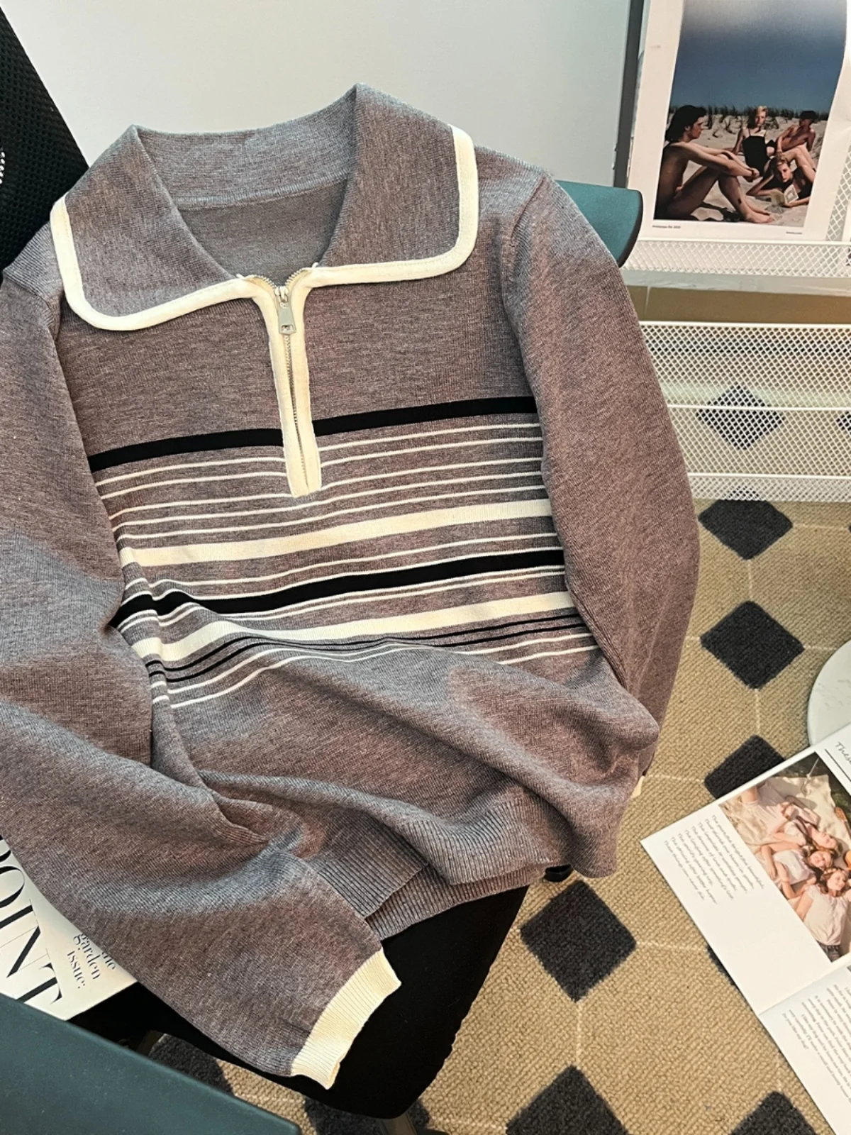 

Women's Long Sleeve Knitted Sweater Short Collar Autumn Winter Fashion Casual Color Zipper Straight Fit Neck ...