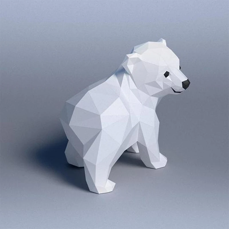 Baby Polar Bear Cubs Paper Model Kit Geometric Polygon Papercraft Creative 3D Model decorazione della stanza dei bambini ornamenti per la casa