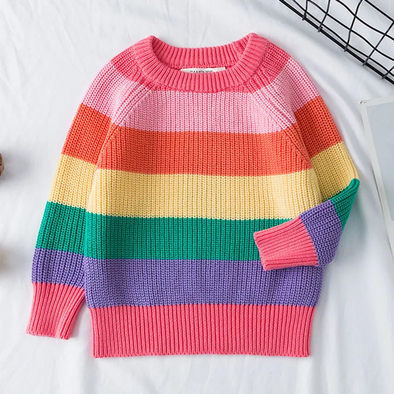 

Autumn New Kids Baby Girls Boys Sweater Winter Full Sleeve Rainbow Stripes Pullover Sweater Toddler Children Knit Sweater 1-7Y