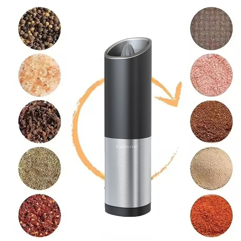 Electric Salt and Pepper Grinder with Manual Adjustment Clear Canister Ceramic Core and LED Indicator for Kitchen Cooking BBQ To