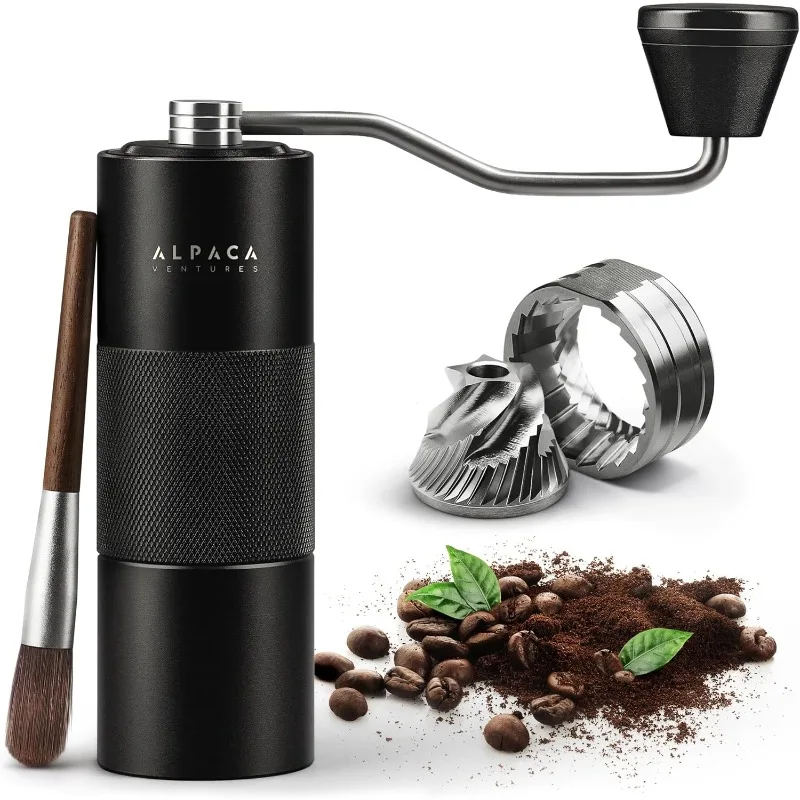 

Manual Coffee Grinder by Alpaca Ventures - Stainless Steel Conical Burr Coffee Grinder Manual with Adjustable Setting Double