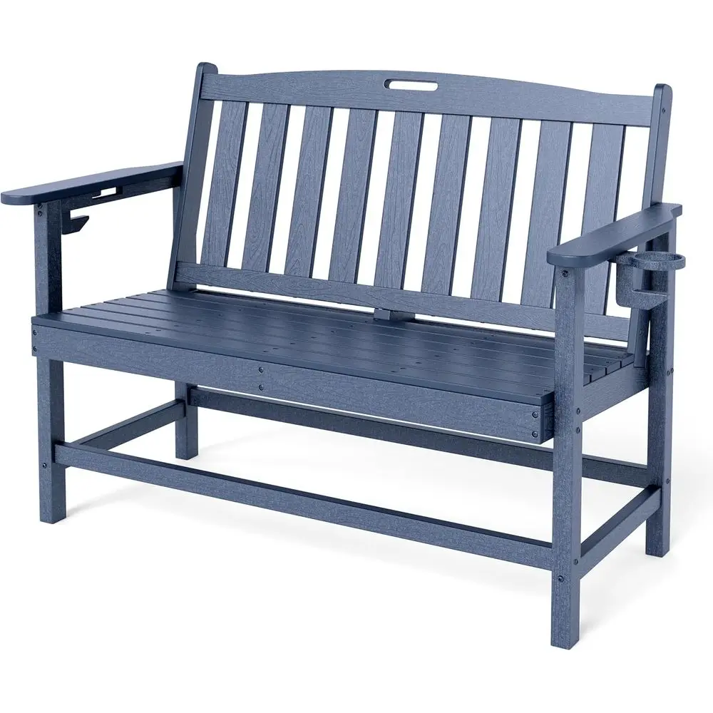 

Sophia & William HDPE Outdoor Bench Weatherproo, 2-Person Garden Bench with Cup Holders, 700 lbs acity, Patio Benches or Porch,