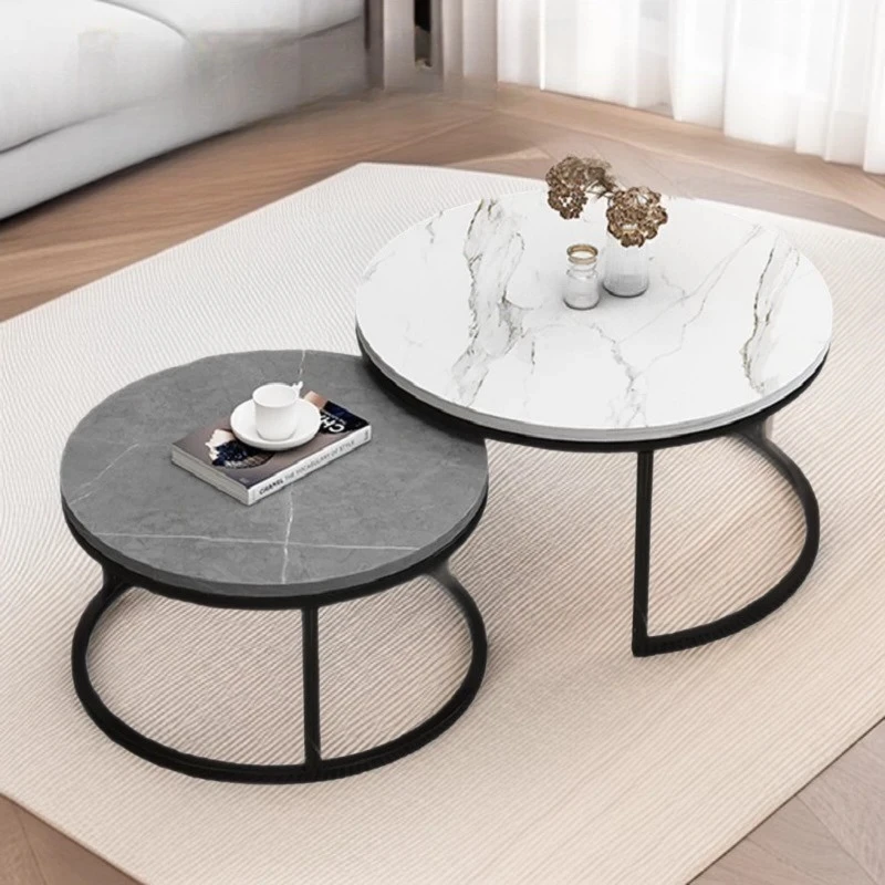 For Sintered Stone Coffee Table, Extendable Round Tea Table for Small Living Room & Meeting Room