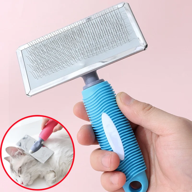 Cat Comb Silicone Cat Brush Massage Pet Hair Remover Stainless Steel Combs for Cats Pet Grooming Comfortable Handle Dog Brush