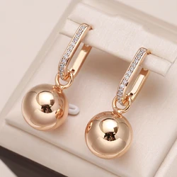 Kinel New Retro Glossy Spherical Long Earrings 585 Rose Gold Color Fashion Wedding Jewelry Unique Modern Metal Drop Earrings