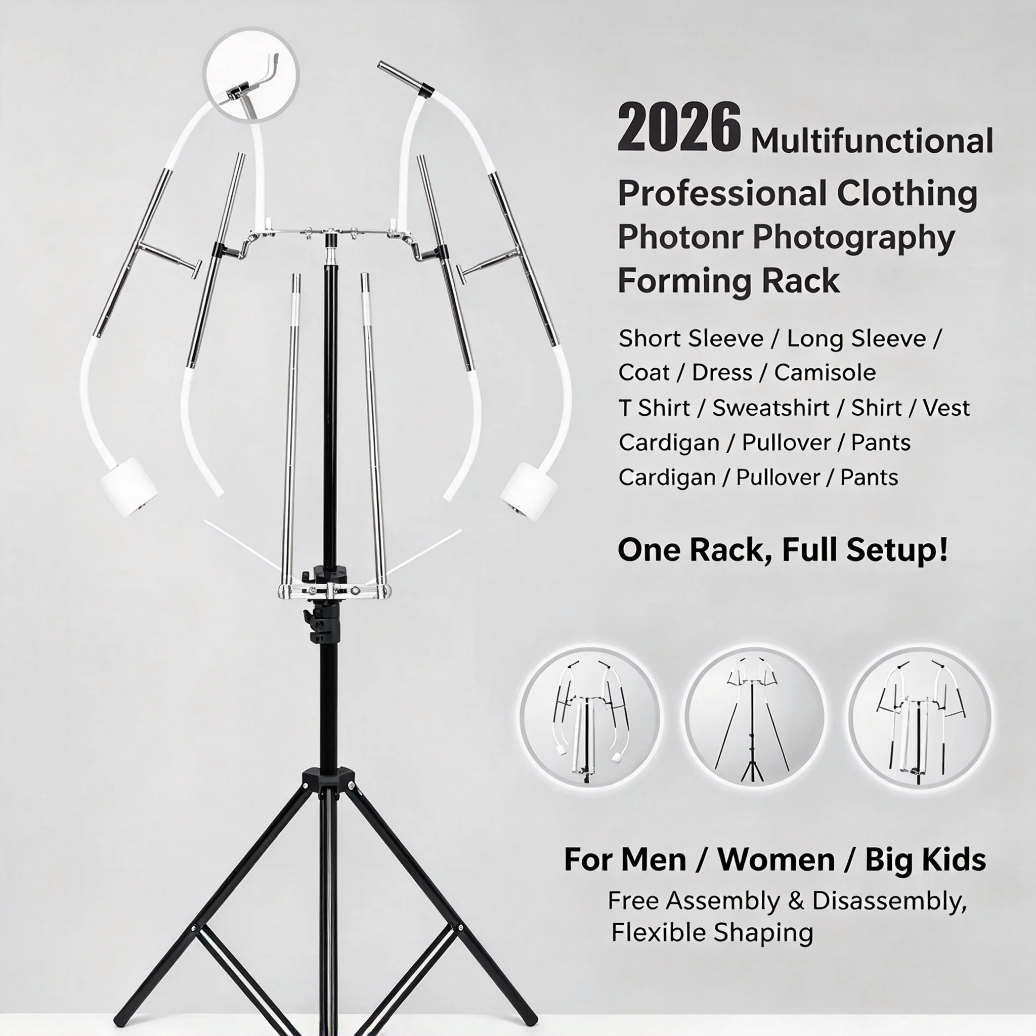 2026 Multifunctional Garment Shooting Styling Frame Professional Clothing Photography Mannequin Hanger for E-commerce Apparel Sh