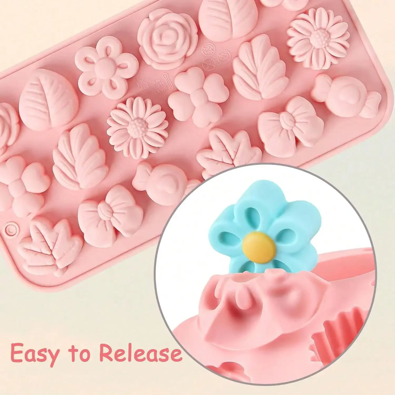 1-2 PCS Flower Theme Chocolate Gummy Mold Silicone, Reusable Silicone Candy Molds, for Chocolate Baking, Ice Cube Trays, Cupcake