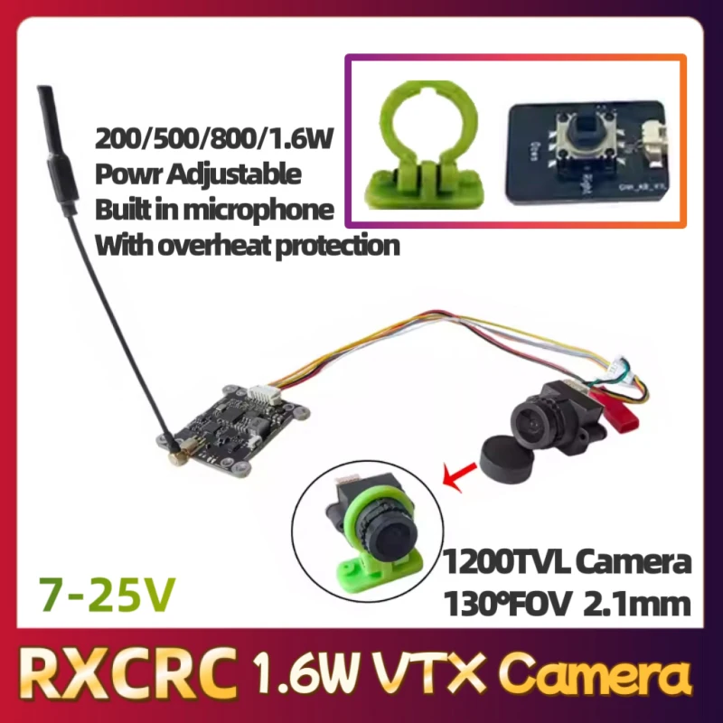 RXCRC 5.8G 모듈 48채널 1.6W VTX 더블 홀 송신기 FPV 1200TVL 2.5mm 카메라 130 ° fov, RC 멀티콥터 FPV 드론 부품용