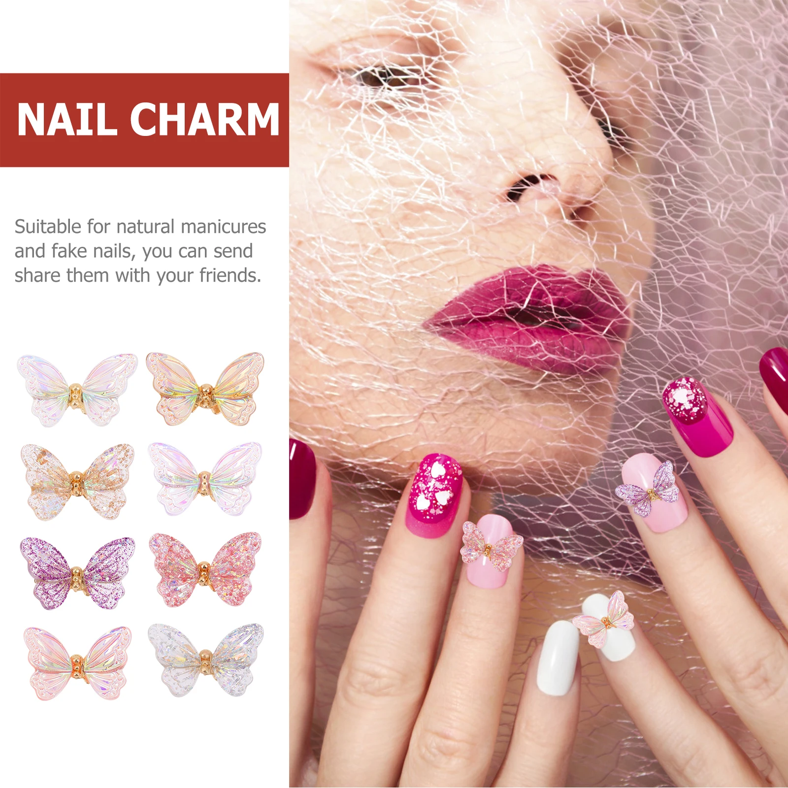 

8pcs Butterflies Ornaments 3D Art Charms Diy Nail Decor For Manicure Fake Nails Phone Bag Craft Embellishment Resin Metal Nail