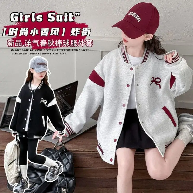 Teen Girls Casual Jacket Spring Autumn New Bowkont Letter Print Single-Breasted Baseball Coat For 5-14Y Kids Sport Outerwear