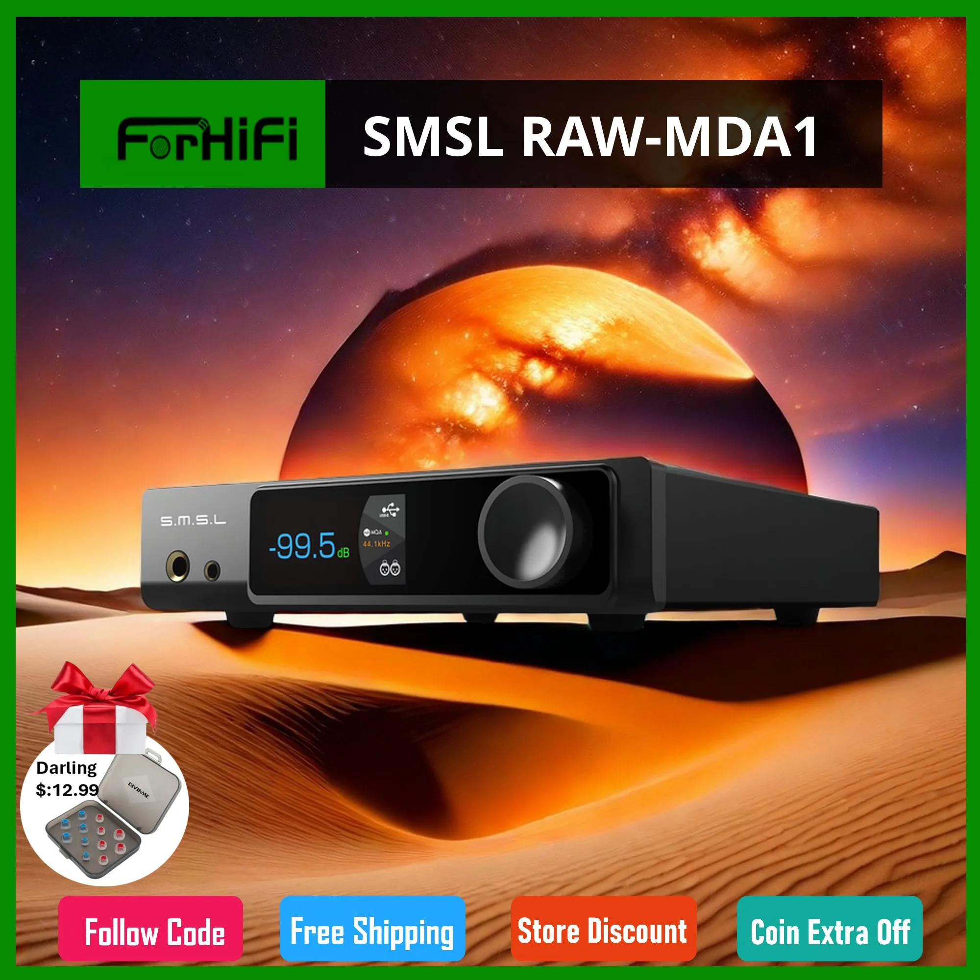 

2024 New SMSL RAW-MDA1 MQA Desktop Full Decoder Dual ES9039Q2M Hi-res USB DAC 24bit/96kHz Bluetooth 5.1 with Remote Control