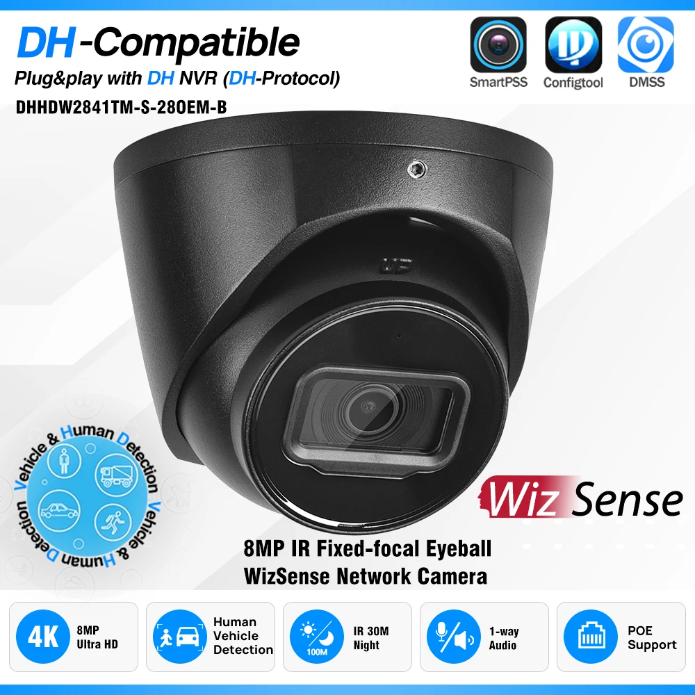

Dahua OEM 4K 8MP POE IP Camera replace IPC-HDW2841TM-S-0280B Wizsense Built-in Mic SD Card Slot Video Surveillance CCTV Camera