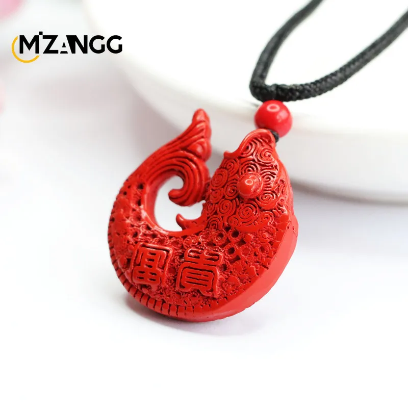 Natural Cinnabar Koi Pendant Red Sand Auspicious Rich Fish Necklace Hand-carved Simple Exquisite Jewelry for Men and Women Gifts