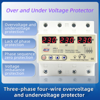 3 Phase Over And Under Voltage Protector Automatic Recovery Din Rail Adjustable Digital Voltmeter Meter Relays Protector 63A