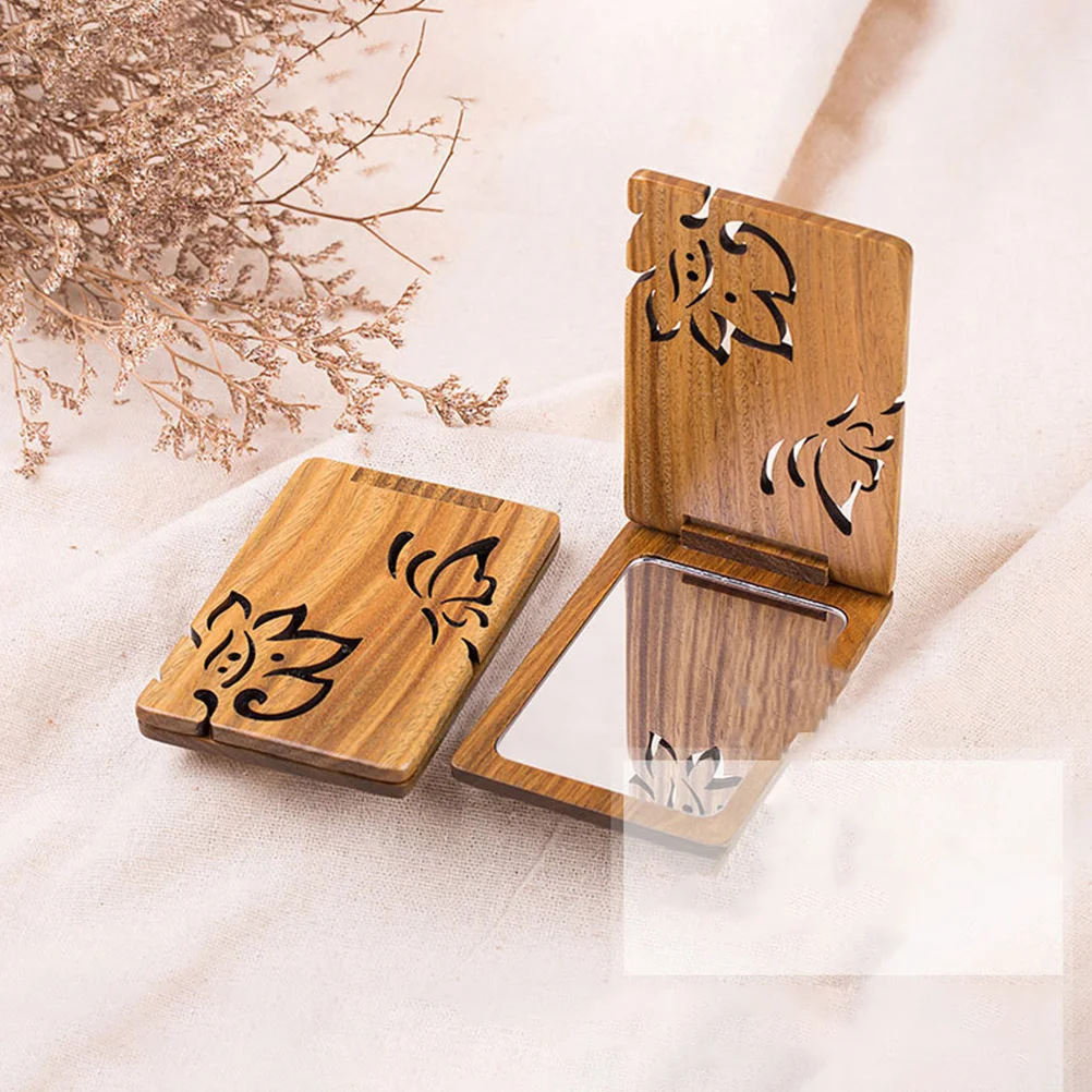 

Folding Makeup Mirror Green Sandalwood Compact Travel Vanity Handheld Portable Small Personal Care Women