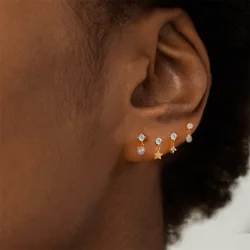 4PCS Tiny Star Teardrop Pearl Charms CZ Cartilage Stud Earrings Set for Women Multiple Piercing Mini Flat Back Ear Jewelry Stack