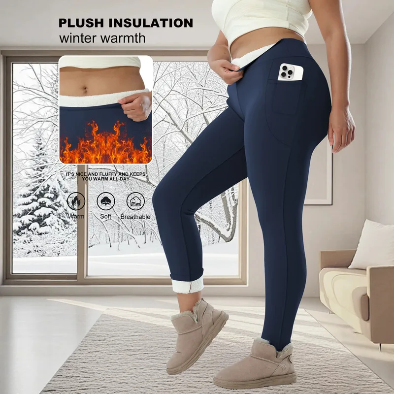 Plus Size Fleece Lined Leggings for Women High Waist Thermal Pockets Thick Warm Tights Winter Sport Casual  women's pants 3XL