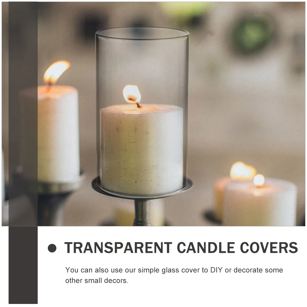 

4Pcs Clear Glass Covers for Windproof Transparent Cylinder Shades Simple Decorative Craft Containers