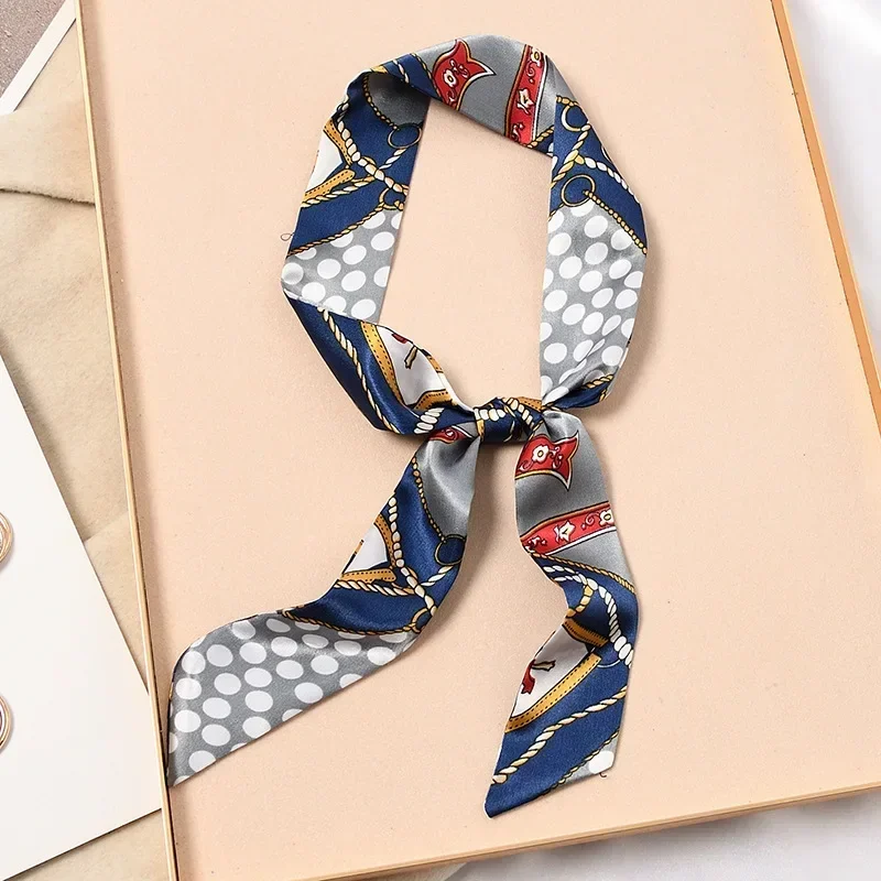 Skinny Silk Scarf Hair Strip Silk Ribbon Small Neck Scarves Bag Handle Ribbon Scarf Kerchief Ladies Ribbon Hair Band Small Scarf