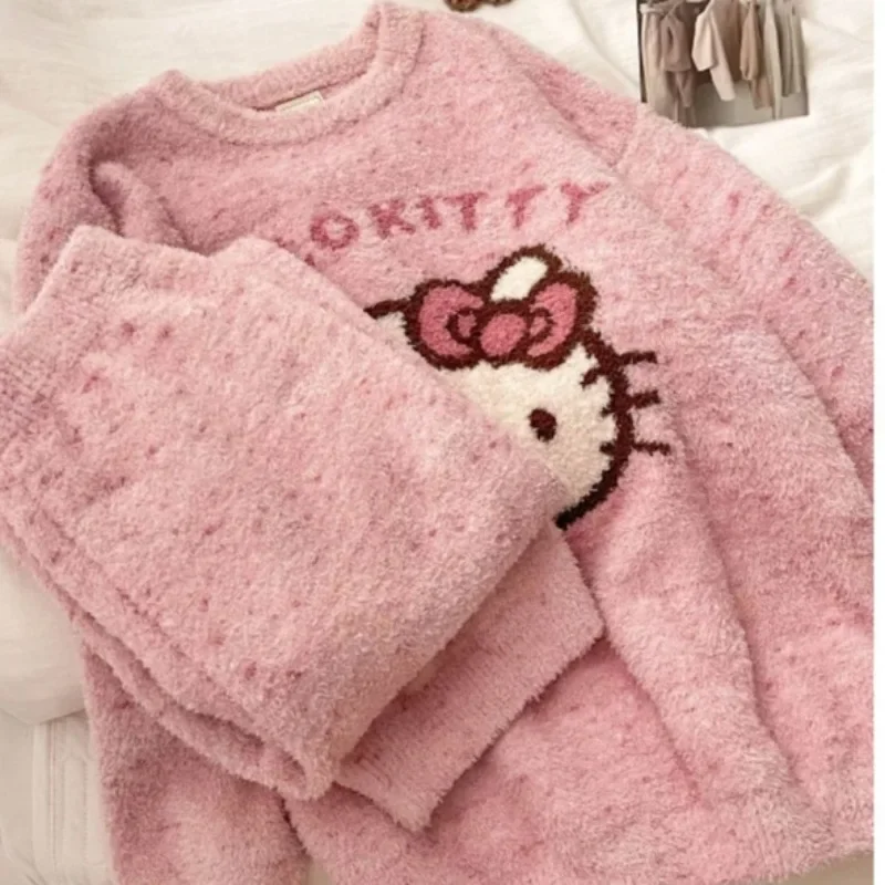 new Hello Kitty Pooh Bear sweet and cute pajama suit autumn and winter girls home casual tops pants home clothes lazy style