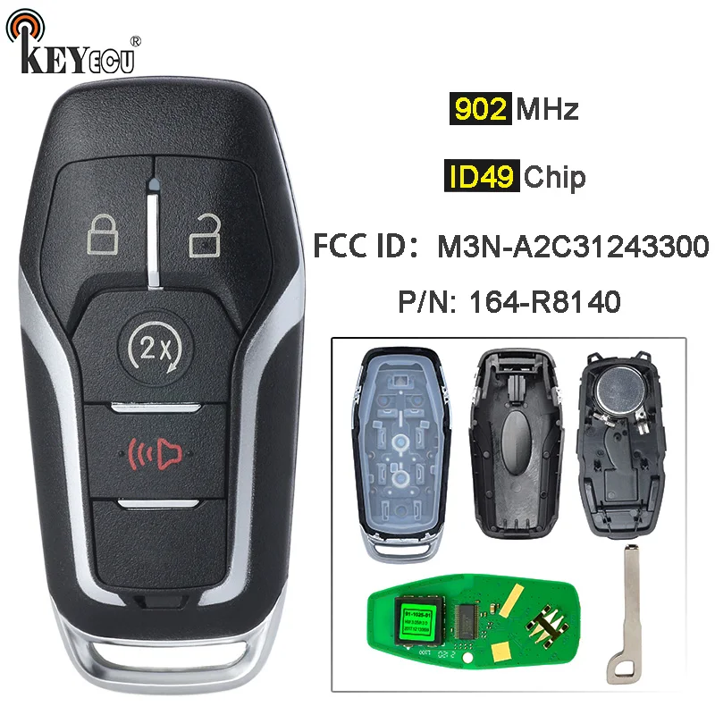 

KEYECU 902MHz ID49 FCC ID: M3N-A2C31243300 P/N: 164-R8140 Replacment Proximity Smart Remote Key Fob for Explorer 2016 2017